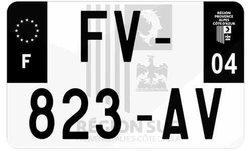 Plaque d'immatriculation moto noire fond logo Alpes-de-haute-Provence 04