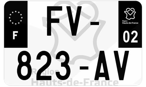 Plaque d'immatriculation moto noire fond logo Aisne 02