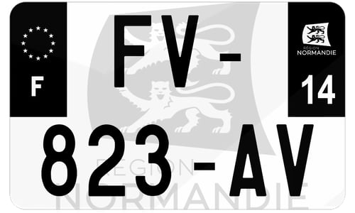 Plaque d'immatriculation moto noire fond logo Calvados 14