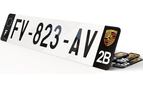 Plaque immatriculation Porsche Noire blason grainé