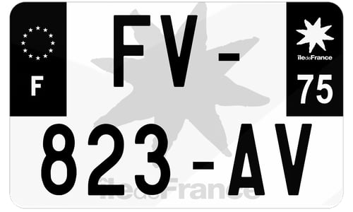Plaque d'immatriculation moto noire fond logo Paris 75