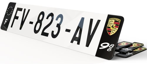 Plaque immatriculation Porsche Noire blason et picto 986