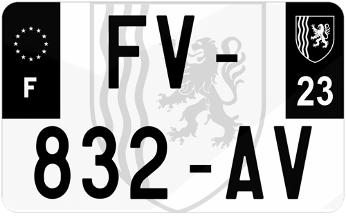 Plaque d'immatriculation moto noire fond logo Creuse 23