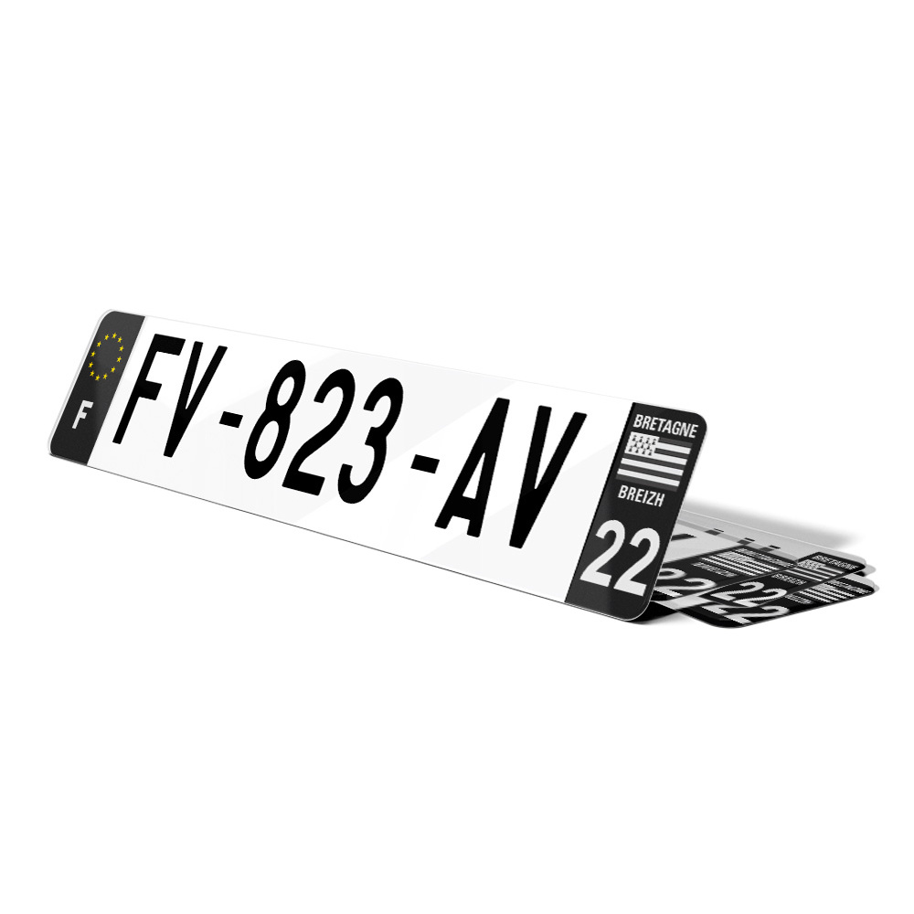 Plaque immatriculation noire Côtes d'Armor 22 Plaque Immat