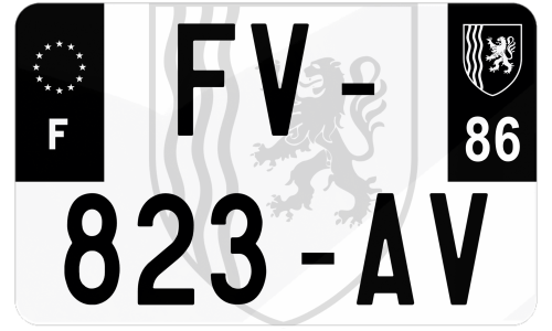 Plaque d'immatriculation moto noire fond logo Vienne 86