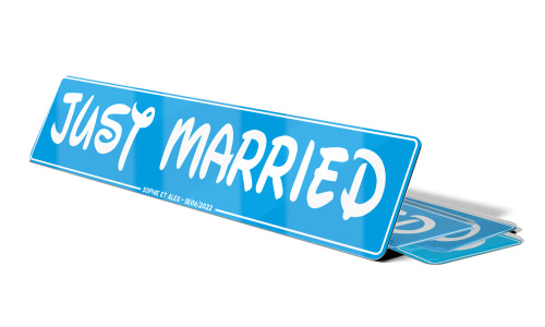 Plaque immatriculation Just Married avec petit texte
