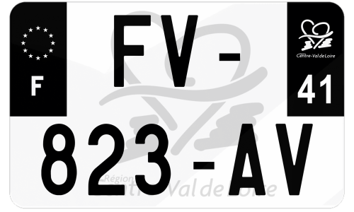 Plaque d'immatriculation moto noire fond logo Loir-et-Cher 41