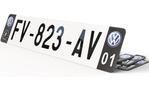 Plaque immatriculation Noire Eurofrance Volkswagen Carbone