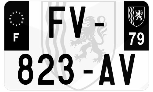 Plaque d'immatriculation moto noire fond logo Deux-Sèvres 79