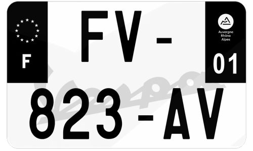 Plaque d'immatriculation moto noire fond logo Vespa