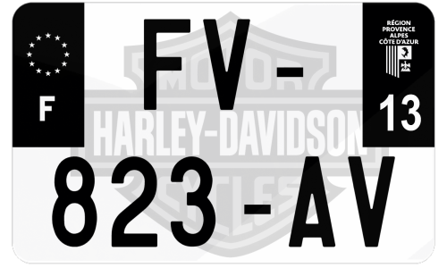 Plaque d'immatriculation noire moto fond logo Harley Davidson