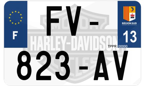 Plaque d'immatriculation moto fond logo Harley Davidson