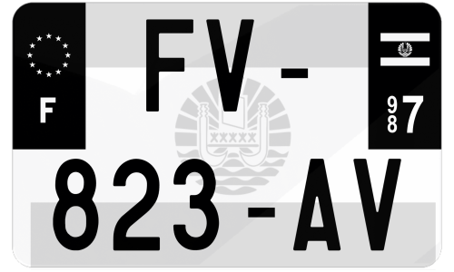 Plaque d'immatriculation moto noire fond logo Polynésie Française 987
