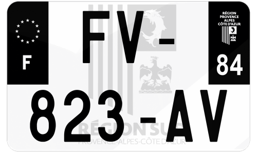Plaque d'immatriculation moto noire fond logo Vaucluse 84