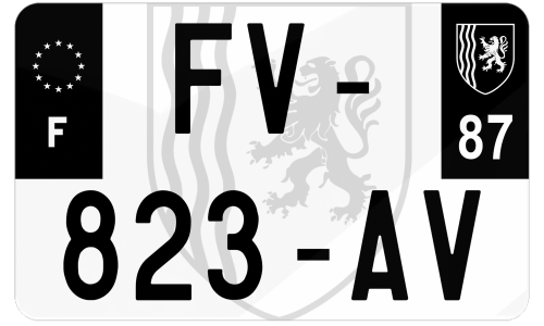 Plaque d'immatriculation moto noire fond logo Haute-Vienne 87