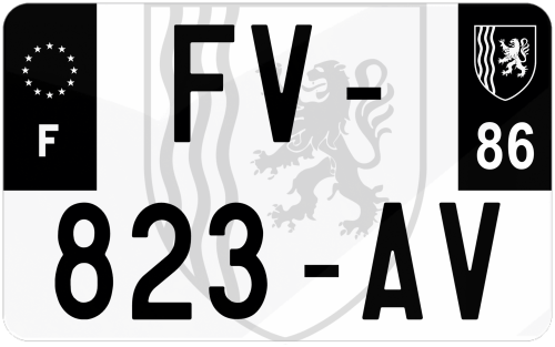 Plaque d'immatriculation moto noire fond logo Vienne 86