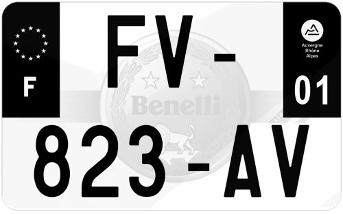 Plaque d'immatriculation moto noire fond logo Benelli