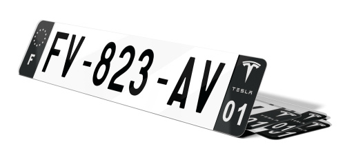 Plaque immatriculation noire Tesla Logo