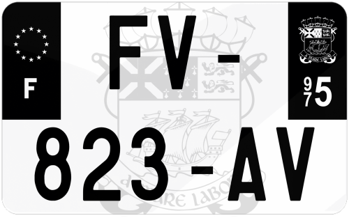 Plaque d'immatriculation moto noire fond logo Saint Pierre et Miquelon 975