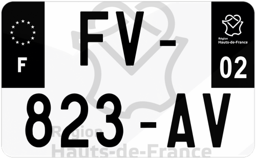 Plaque d'immatriculation moto noire fond logo Aisne 02