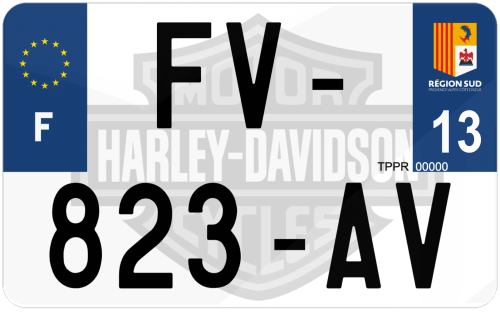 Plaque d'immatriculation moto fond logo Harley Davidson