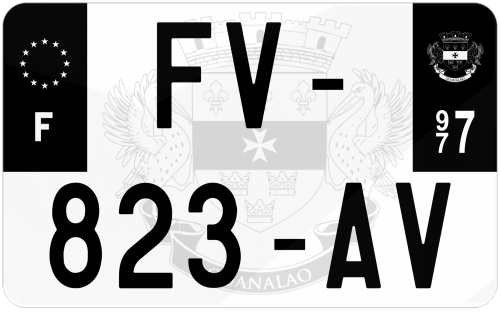 Plaque d'immatriculation moto noire fond logo Saint-Barthélemy 977