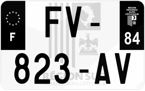 Plaque d'immatriculation moto noire fond logo Vaucluse 84