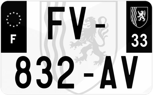 Plaque d'immatriculation moto noire fond logo Gironde 33