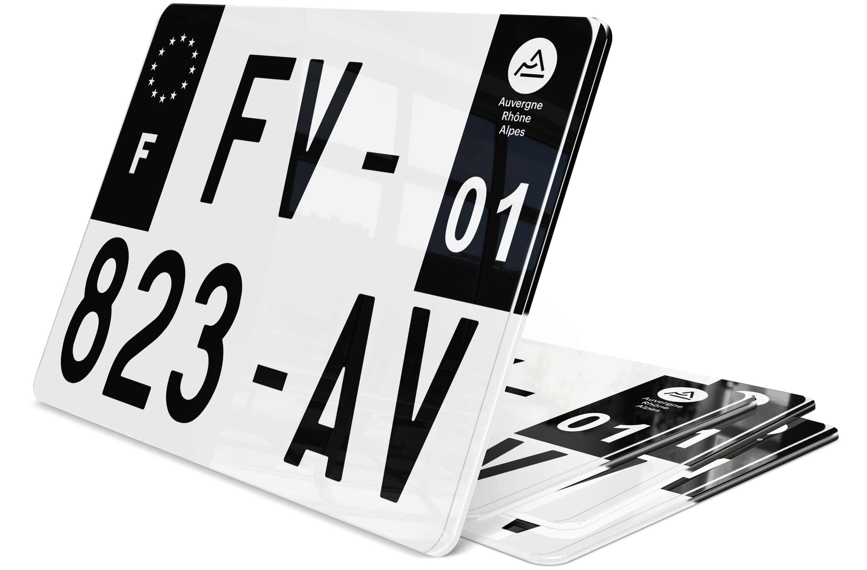 Plaque moto plexi blanche mini format 9x12 cm en hauteur sur 3 lignes avec  bordure noire