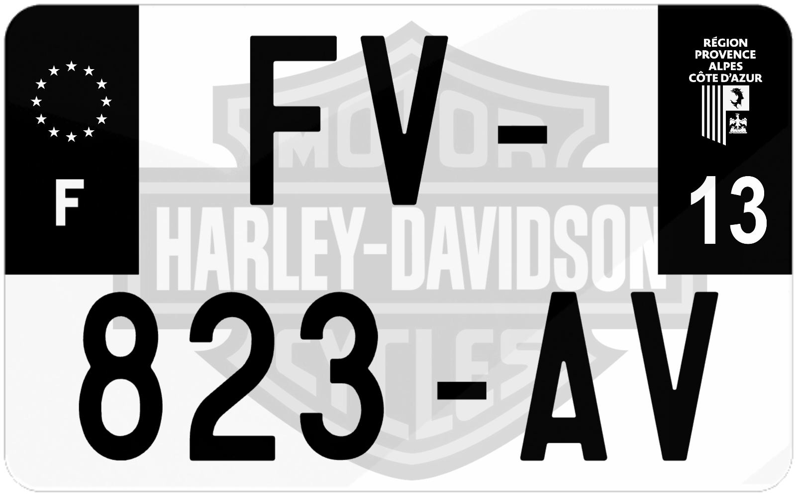 Plaque immatriculation noire moto fond logo Harley Davidson